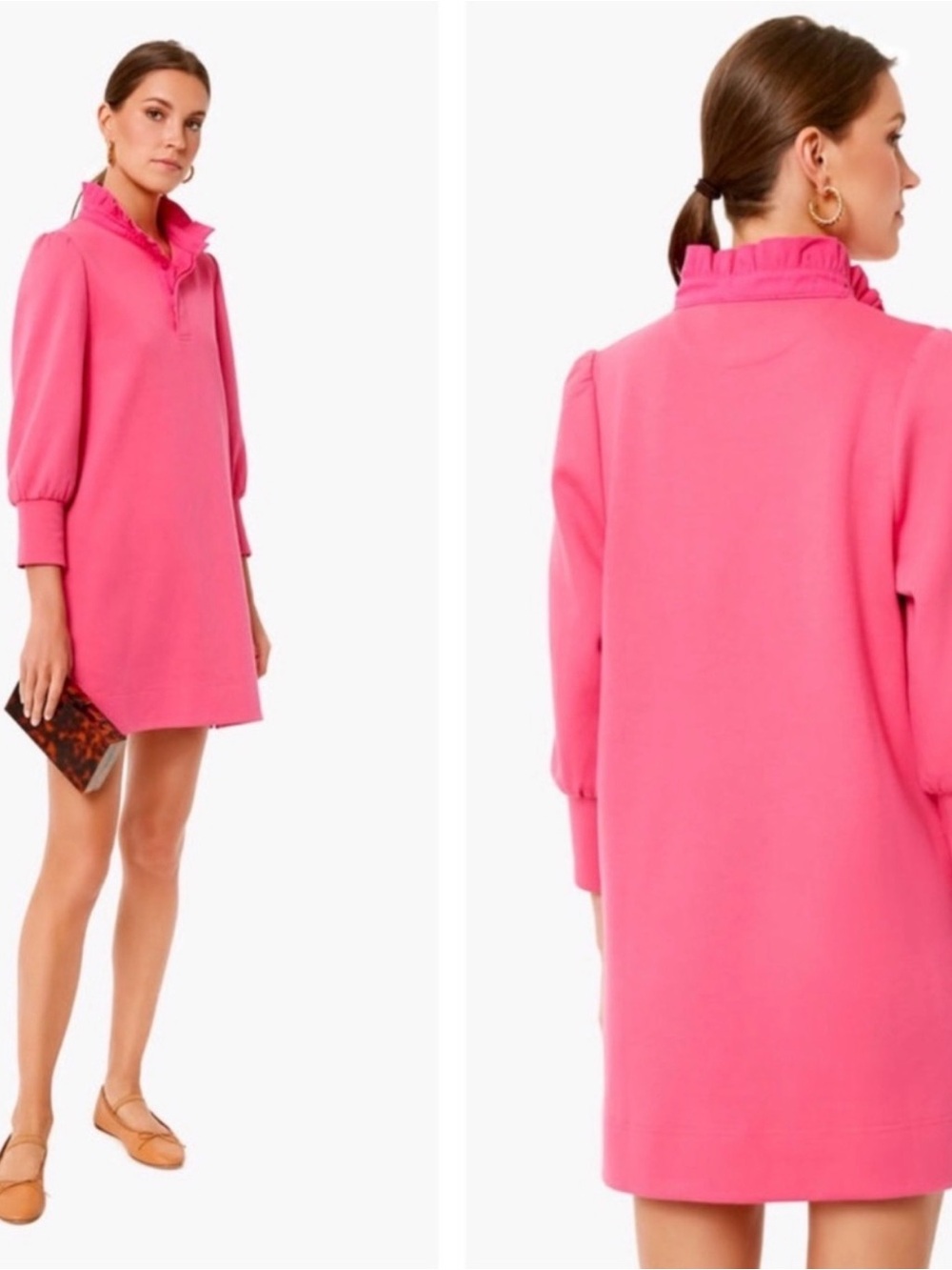 NWOT Tuckernuck Pomander Place Hot Pink Ruffle-Neck Shift Dress